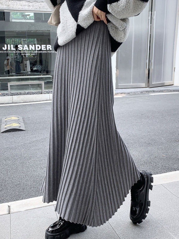 A-Line High Waisted Pleated Solid Color Skirts Bottoms GRAY One_size