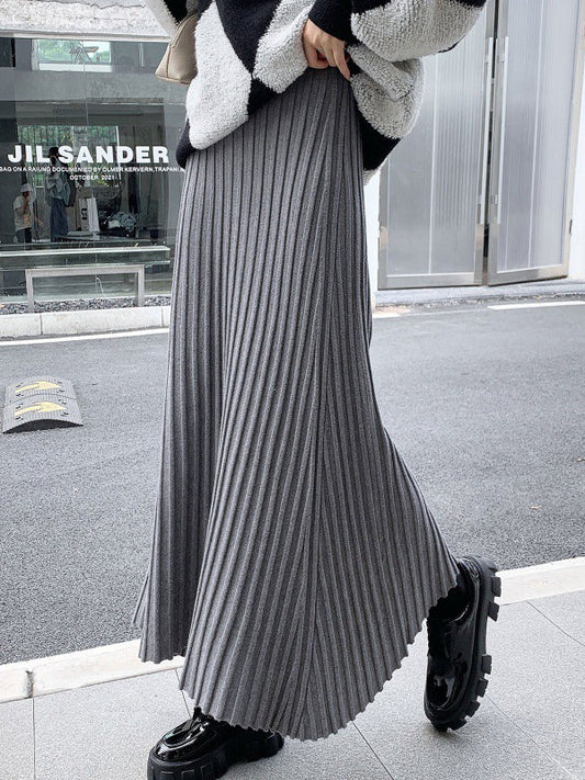 A-Line High Waisted Pleated Solid Color Skirts Bottoms GRAY One_size