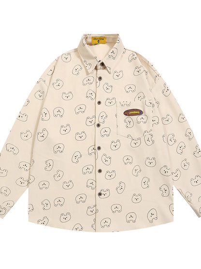 Men's Bear Printed Button-Up Shirt