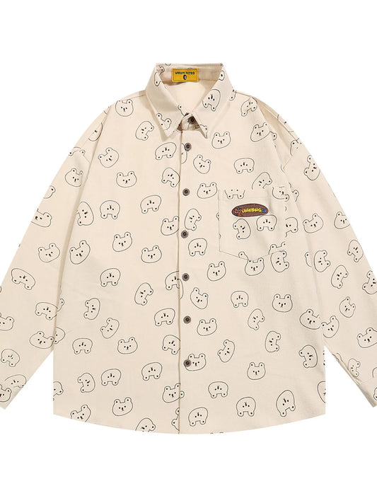 Men's Bear Printed Button-Up Shirt