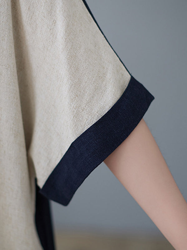 Robes mi-longues amples à manches mi-longues et col rond de couleur contrastée 