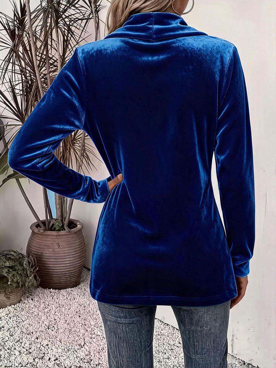 Velvet Solid Color Buttoned Loose Long Sleeves Collarless Outerwear