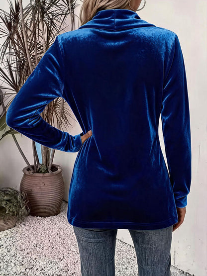 Velvet Solid Color Buttoned Loose Long Sleeves Collarless Outerwear