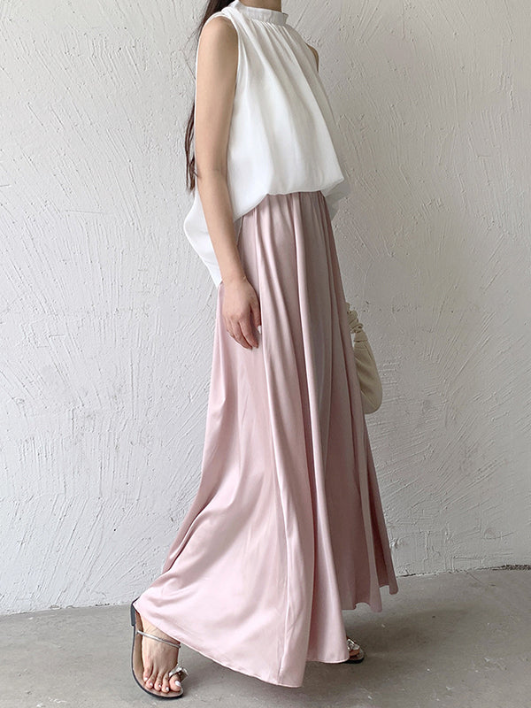 High Waisted Wide Leg Solid Color Casual Pants Bottoms Culotte