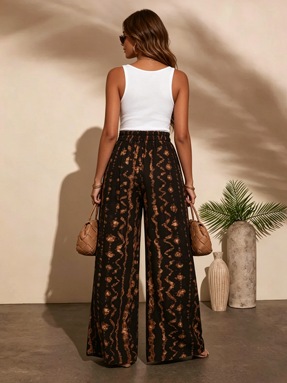 Wide Leg Contrast Color Elasticity Pockets Printed Tie Dye Pants Trousers