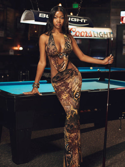 Sexy Cutout Printed Dress