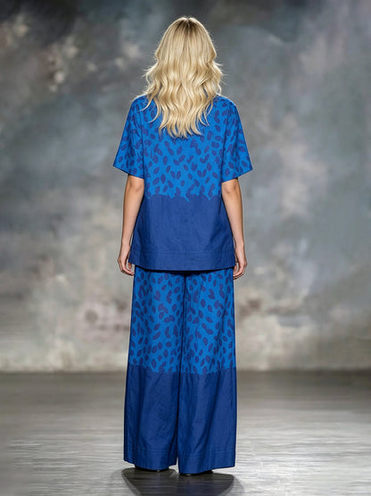 Printed Contrast Color Wide Leg Loose Trousers Pants