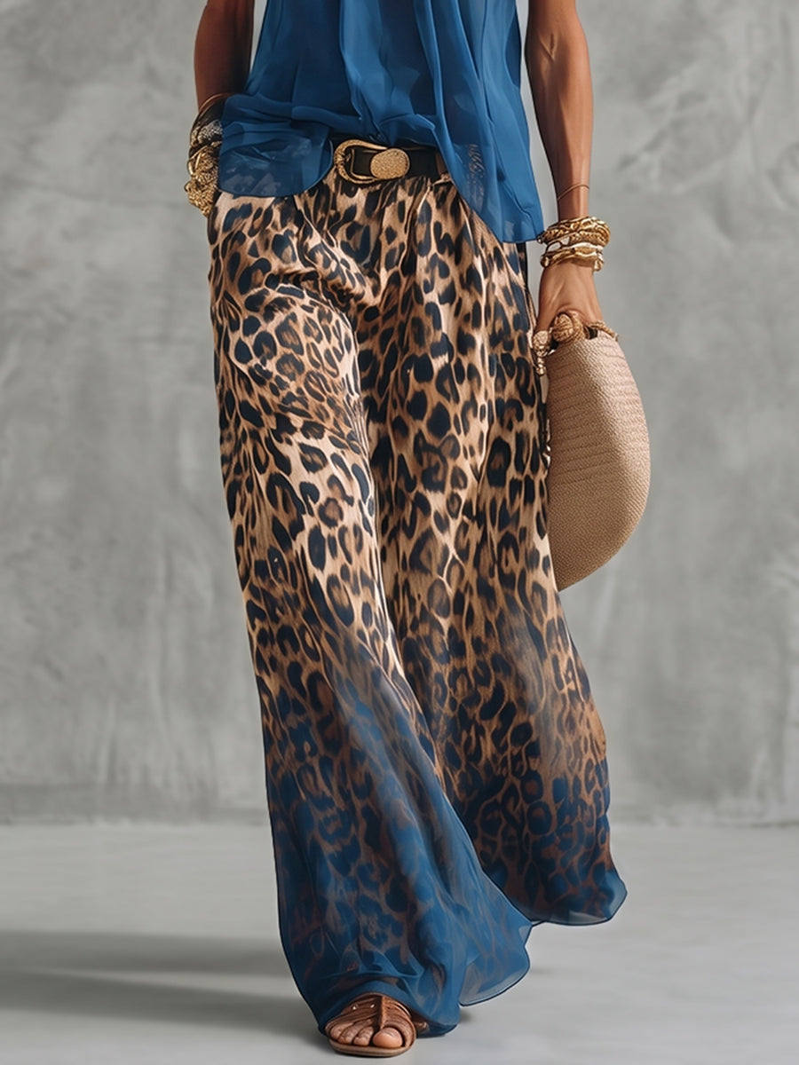 High Waisted Loose Gradient Leopard Pants Trousers