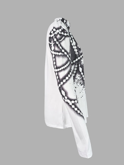 Long Sleeves Skinny Printed Striped High Neck T-Shirts Tops