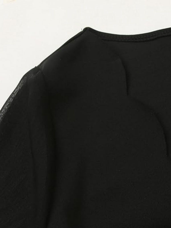 Mini-robes à manches longues, amples, élastiques, transparentes, fendues et à col en V 