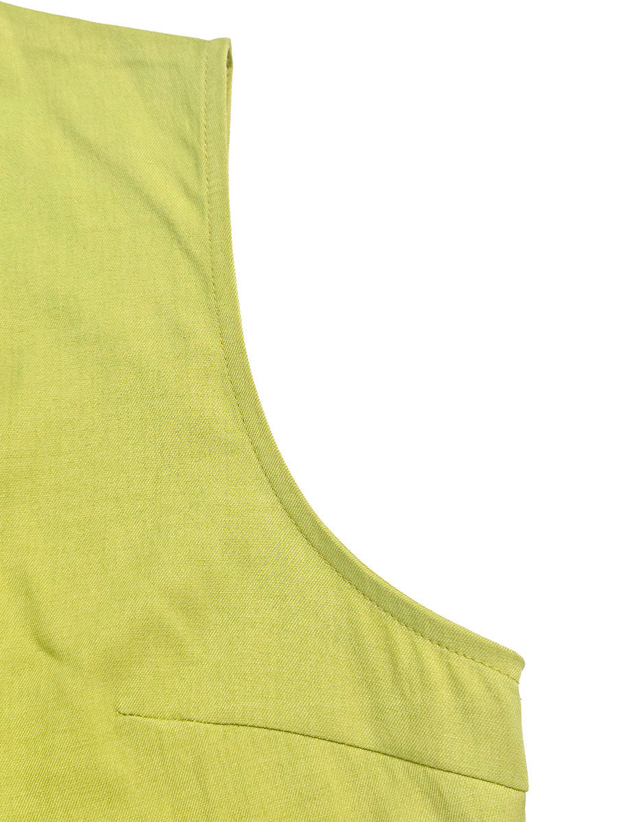 Zipper Solid Color Pockets Pleated Sleeveless A-Line Round-Neck Mini Dresses