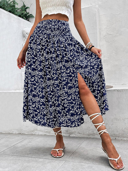 A-Line High Waisted Contrast Color Flower Print Skirts Bottoms