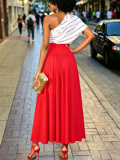A-Line High Waisted Pleated Solid Color Split-Side Skirts Bottoms