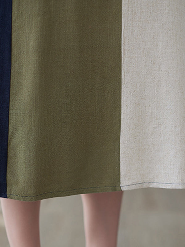 Robes mi-longues amples à manches mi-longues et col rond de couleur contrastée 