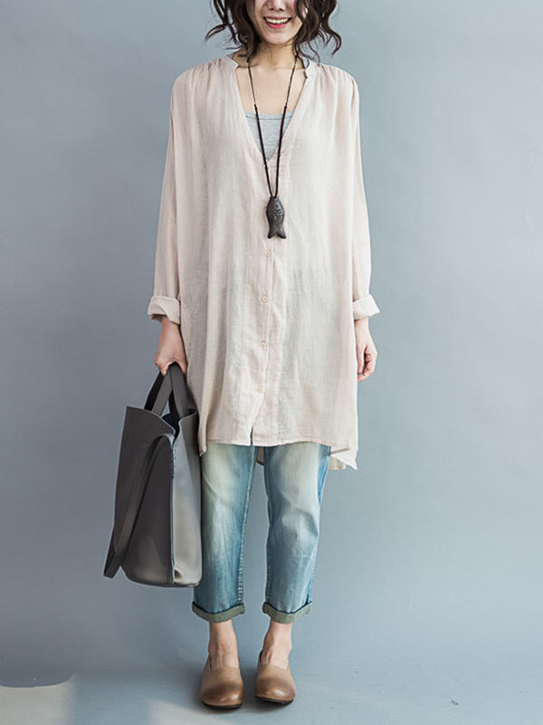 Original Solide Sonnenschutz-Bluse mit V-Ausschnitt 