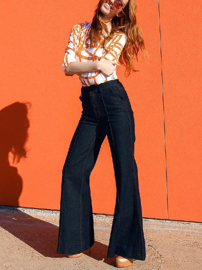 Flared High Waisted Split-Joint Jean Pants Bottoms