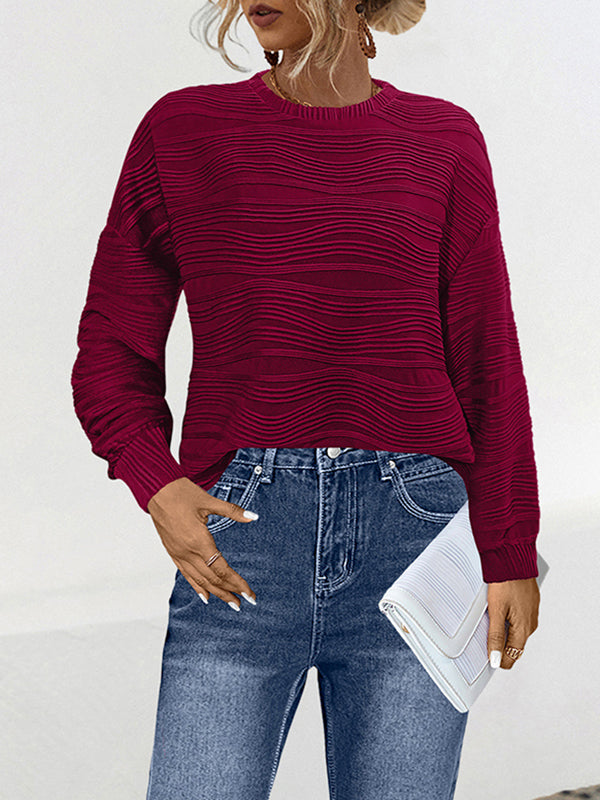 Long Sleeves Loose Solid Color Round-Neck T-Shirts