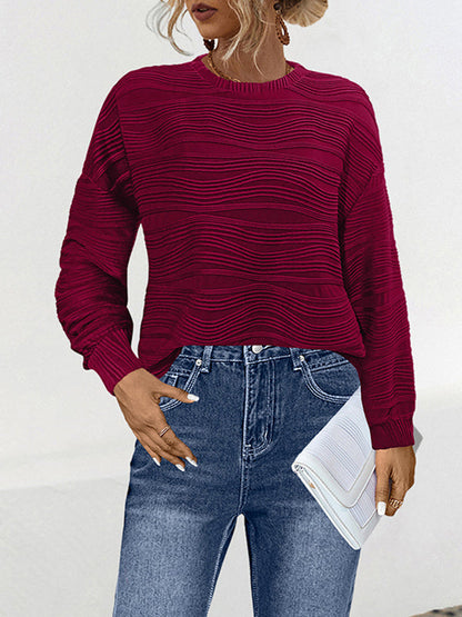 Long Sleeves Loose Solid Color Round-Neck T-Shirts