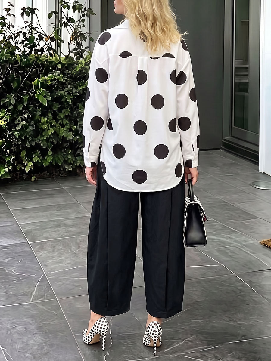 Pockets Pleated Contrast Color Buttoned Wide Leg High Waisted Trousers Pants