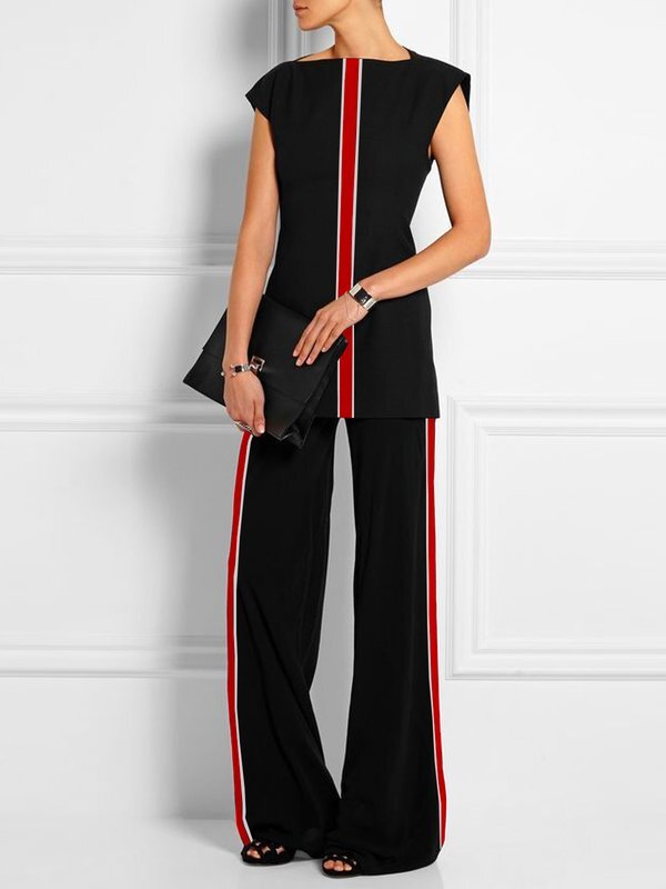 Cap Sleeve Contrast Color Printed Round-neck T-Shirts Tops