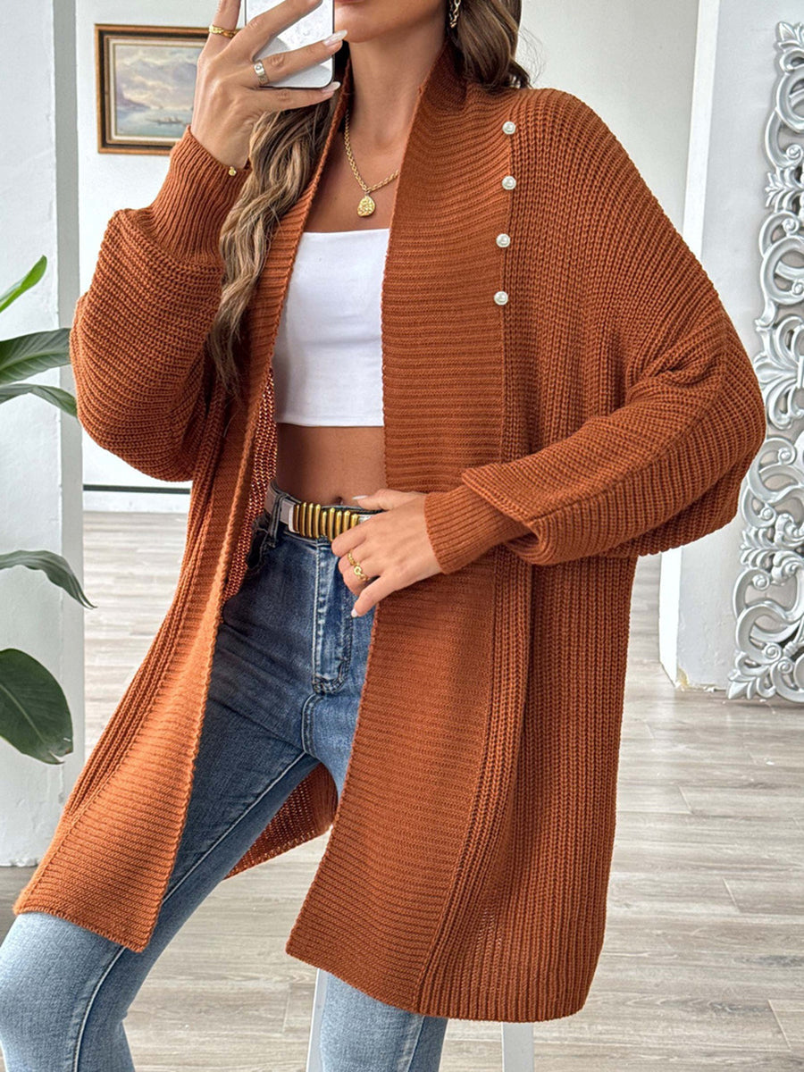Solid Color Ribbed Loose Long Sleeves Stand Collar Cardigan Tops