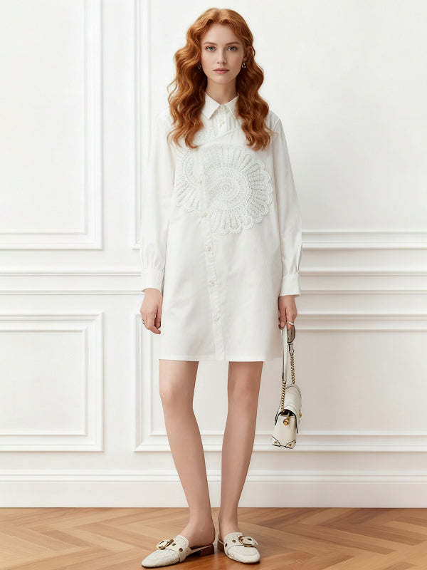 Long Sleeves Applique Asymmetric Buttoned Lapel Mini Dresses