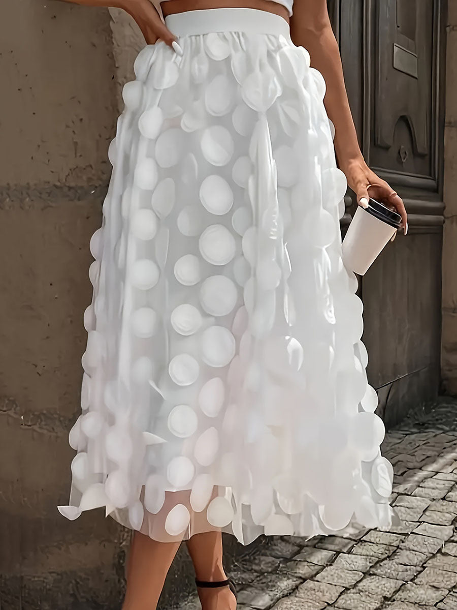 Split-Joint Solid Color See-Through Polka-Dot Plus Size Loose Skirts