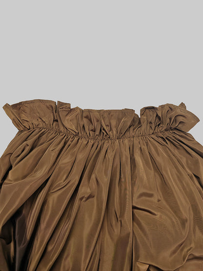 Loose Puff Sleeves Falbala Pleated Solid Color Off-The-Shoulder Maxi Dresses