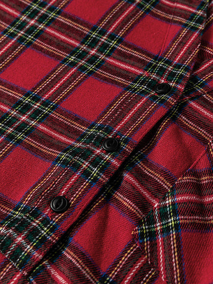 A-Line High Waisted Buttoned Plaid Pleated Pockets Lapel Mini Dresses