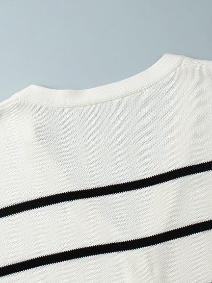 Long Sleeves Loose Split-Joint Striped V-Neck Cardigan Tops