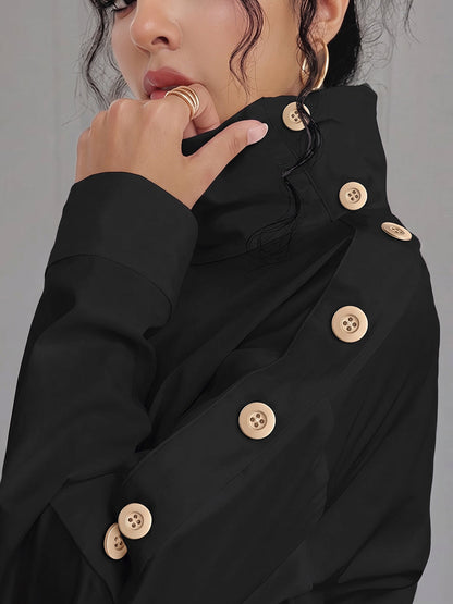 Split-Joint Solid Color Buttoned Long Sleeves Adjustable Straps Blouses&shirts Tops