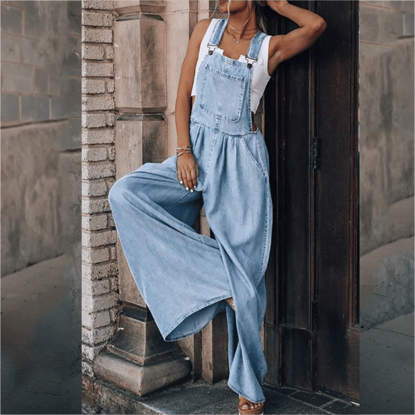 Indie | Women's Denim Overalls Wide Leg Bib Jumpsuit Casual