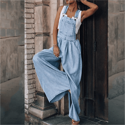 Indie | Women's Denim Overalls Wide Leg Bib Jumpsuit Casual