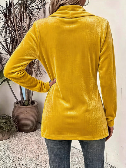 Velvet Solid Color Buttoned Loose Long Sleeves Collarless Outerwear