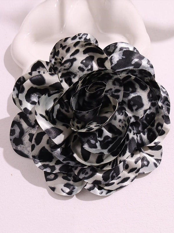 Flower Shape Leopard Brooch Accessories GRAY One_size