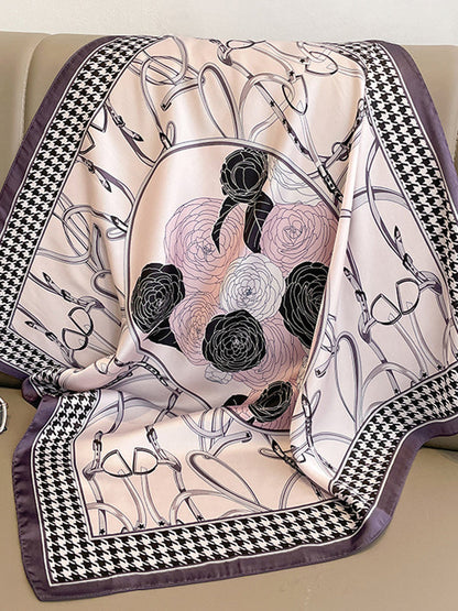 Écharpes et chapeaux carrés à imprimé floral pied-de-poule 