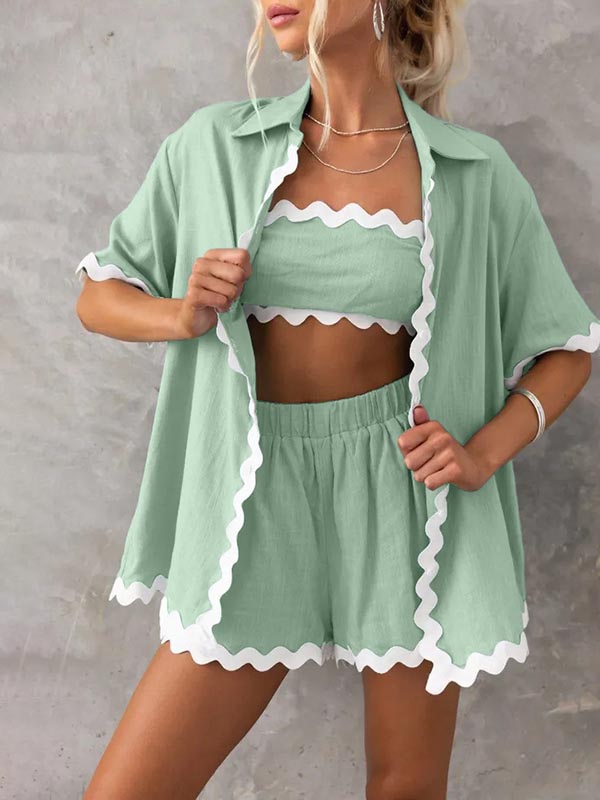 Loose Contrast Color Shirts Tops & Shorts Two Pieces Set