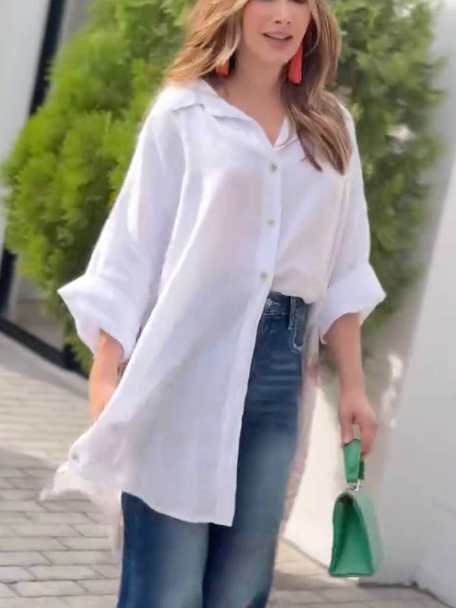 Split-Joint Flower Print Contrast Color Buttoned Butterfly Print Loose Long Sleeves Lapel Blouses&Shirts Tops