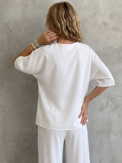 Half Sleeves Loose Flower Print Round-Neck T-Shirts Tops