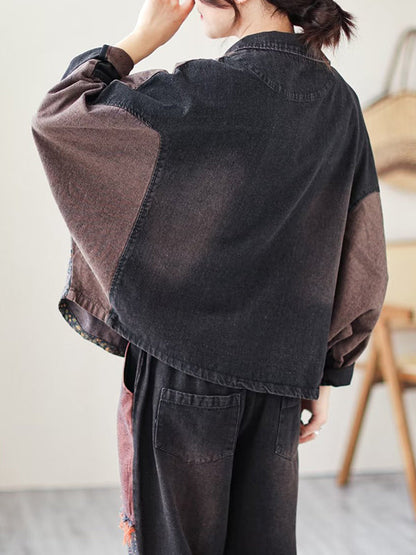 Contrast Color Fringed Split-Joint Long Sleeves Printed Outwear + Harem Pants  Two Pieces Set