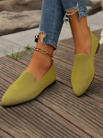 Pointed-Toe Shallow Cut Split-Joint Flat Shoes ARMY GREEN
