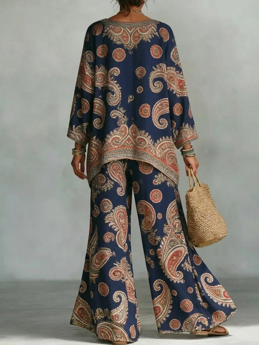 Batwing Sleeves Long Sleeves Asymmetric Contrast Color Printed V-Neck Blouses&Shirts Tops