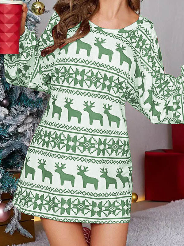 Long Sleeves Puff Sleeves Animal Printed Contrast Color Flower Print One-Shoulder Mini Dresses