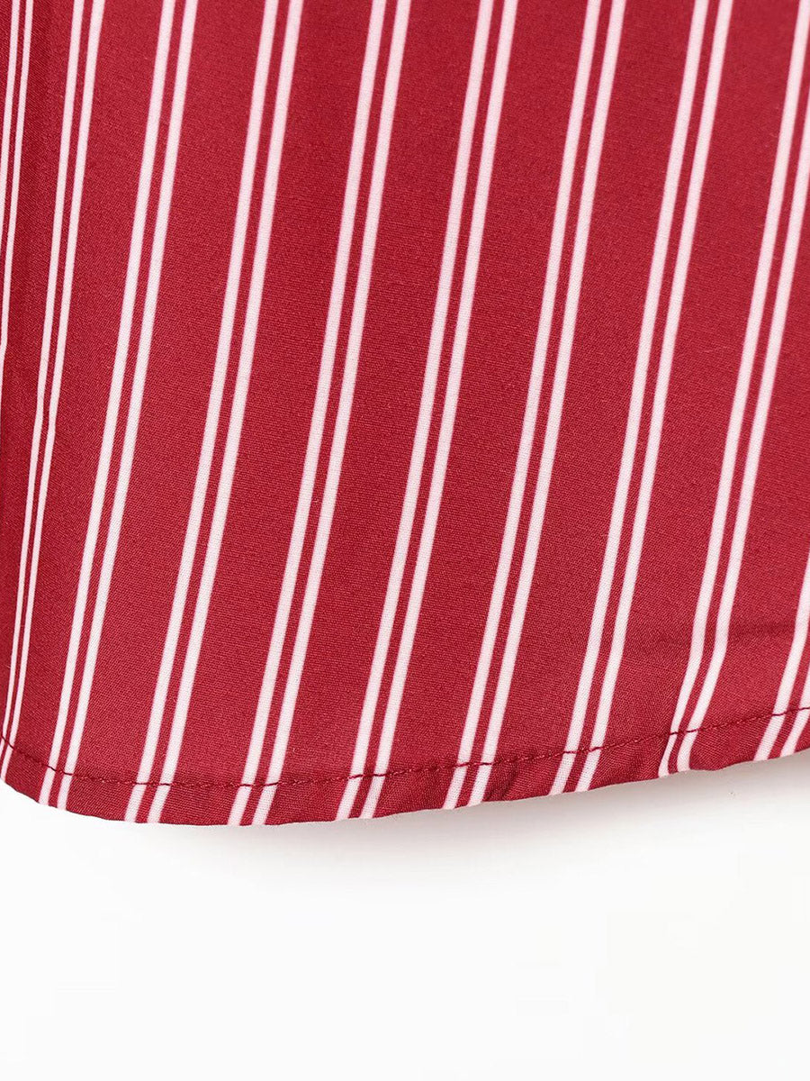 Striped Contrast Color Buttoned Loose Long Sleeves Lapel Blouses&shirts Tops