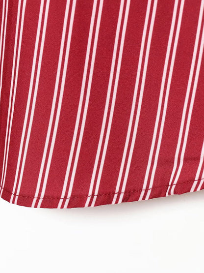 Striped Contrast Color Buttoned Loose Long Sleeves Lapel Blouses&shirts Tops