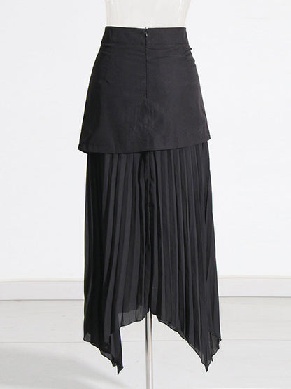 A-Line Loose Asymmetric Buttoned Pleated Split-Joint Zipper Skirts Bottoms