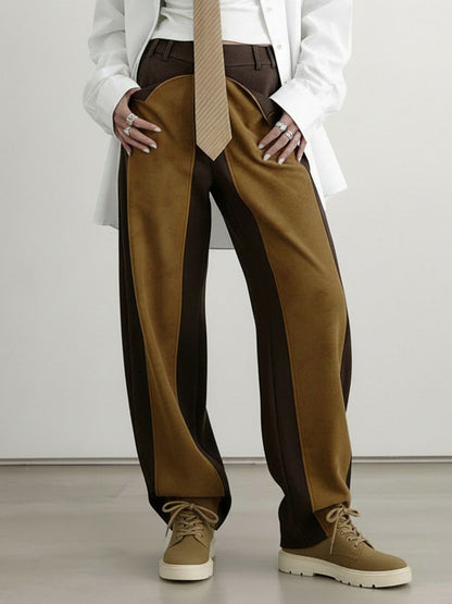 High Waisted Irregularity Contrast Color Split-Joint Pants