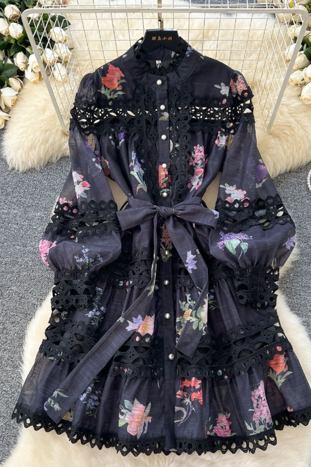 Alice Floral Print Lace Panelled Mini Dress