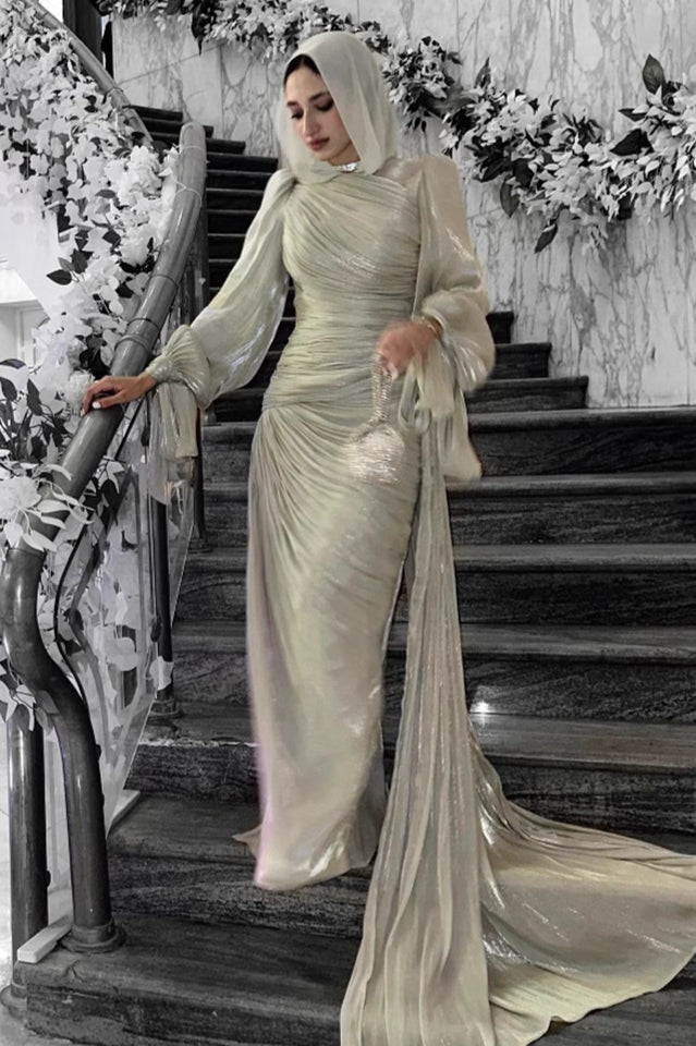 Sonia Lantern Sleeve Ruched Maxi Dress