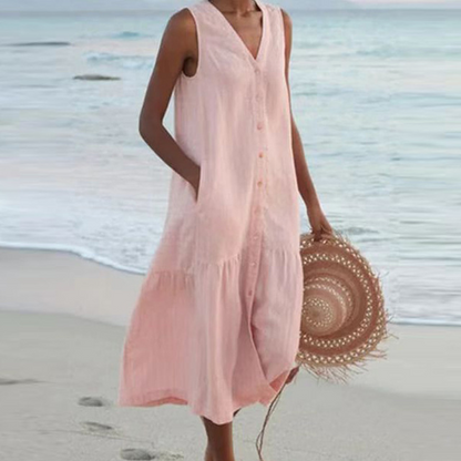 Barbara™ | Sleeveless Buttoned Midi Dress